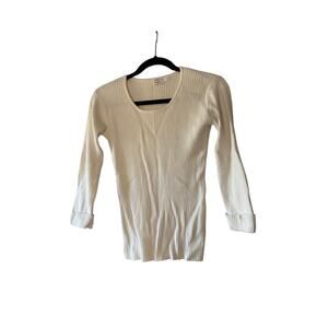 Vintage Wrap Cream 3/4 Sleeve Ribbed Top